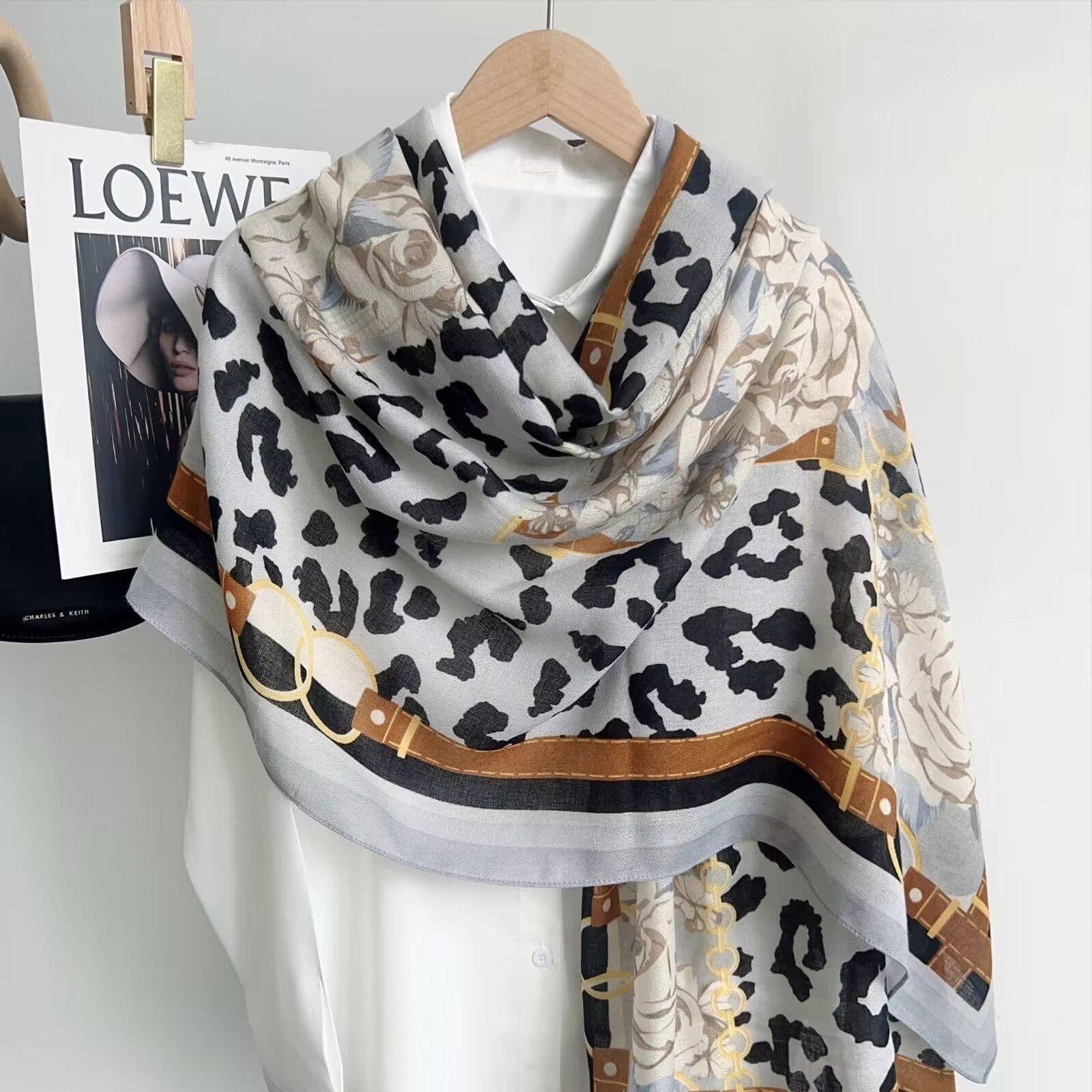 Floral leopard scarf