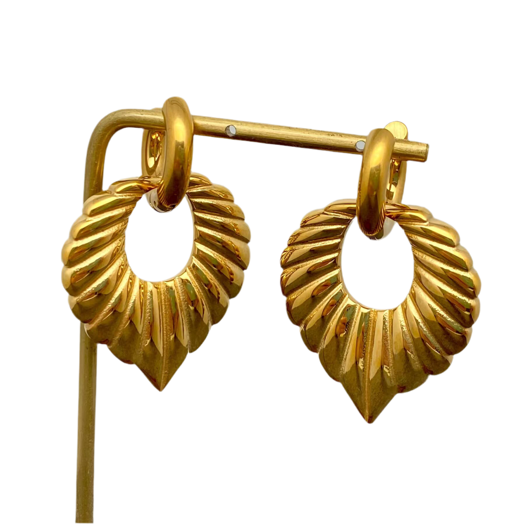 18K Golden Geometric Thread Charm Huggie Earrings