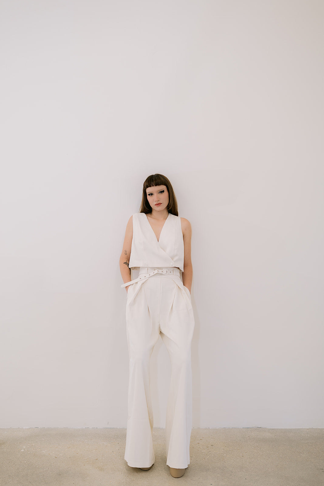 Chic crop vest and wide leg pants set