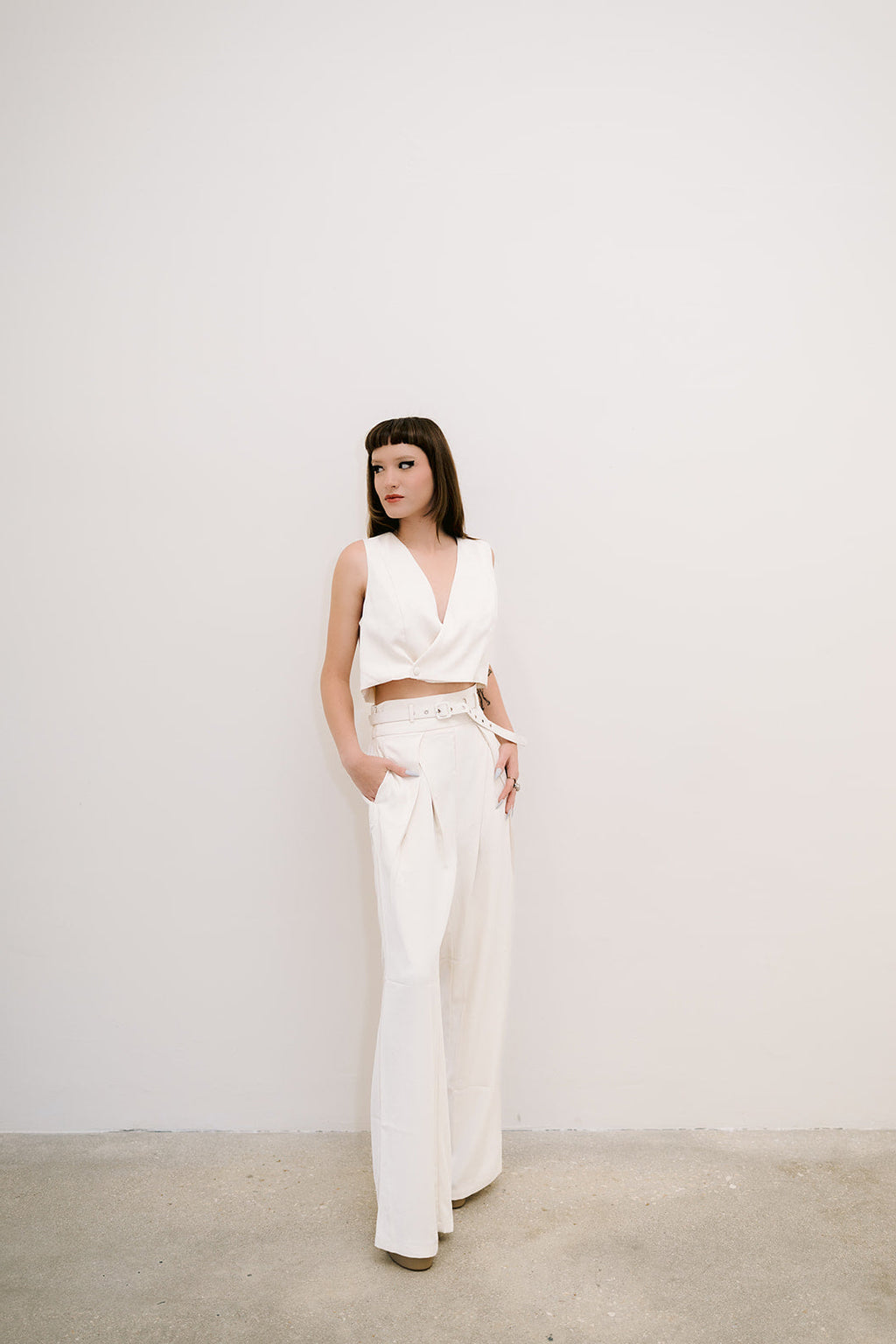 Chic crop vest and wide leg pants set