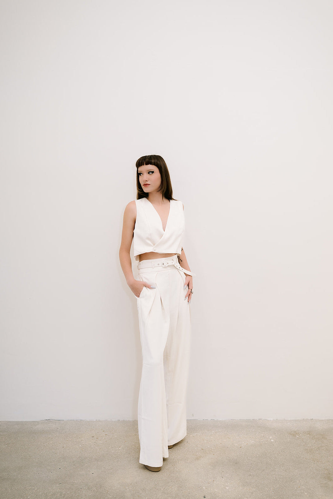 Chic crop vest and wide leg pants set
